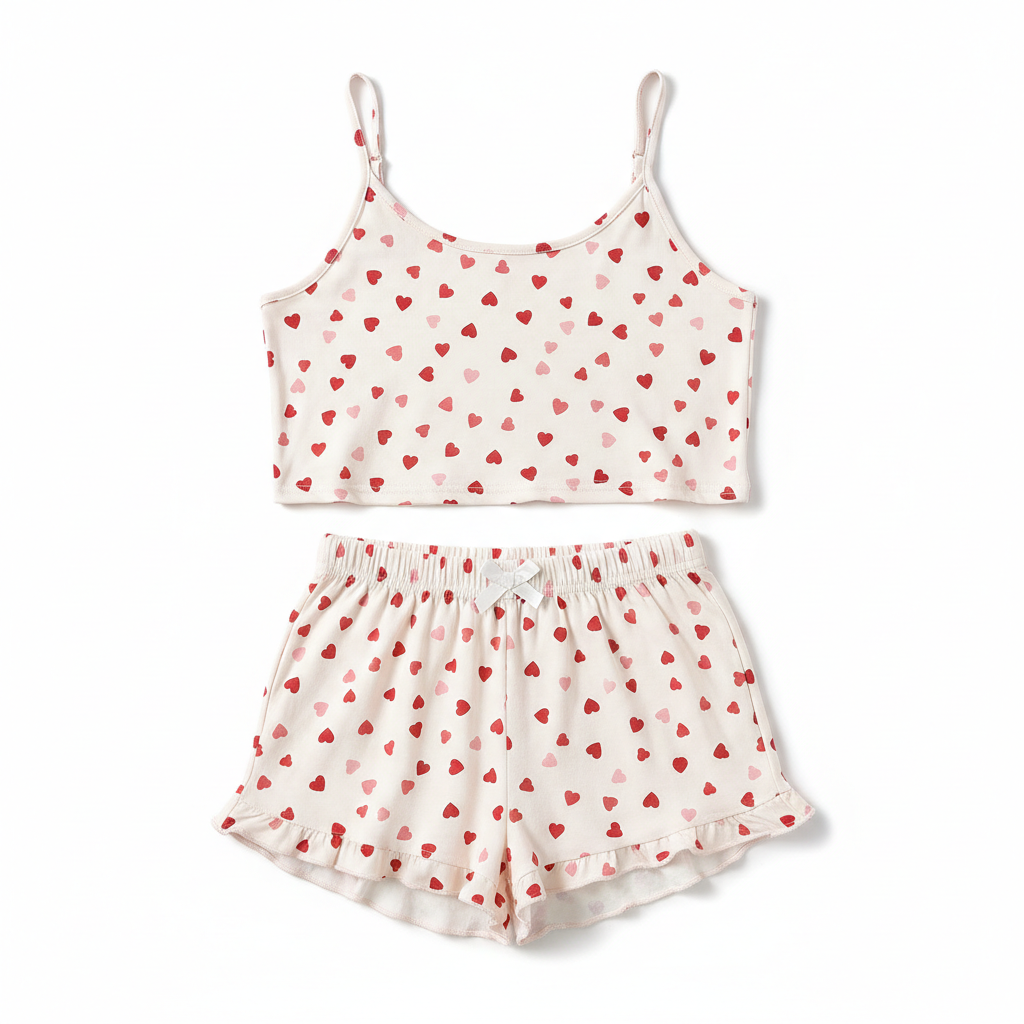 Women's white love print pajama set tank top and shorts