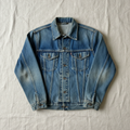 Vintage denim jacket laid flat on neutral background